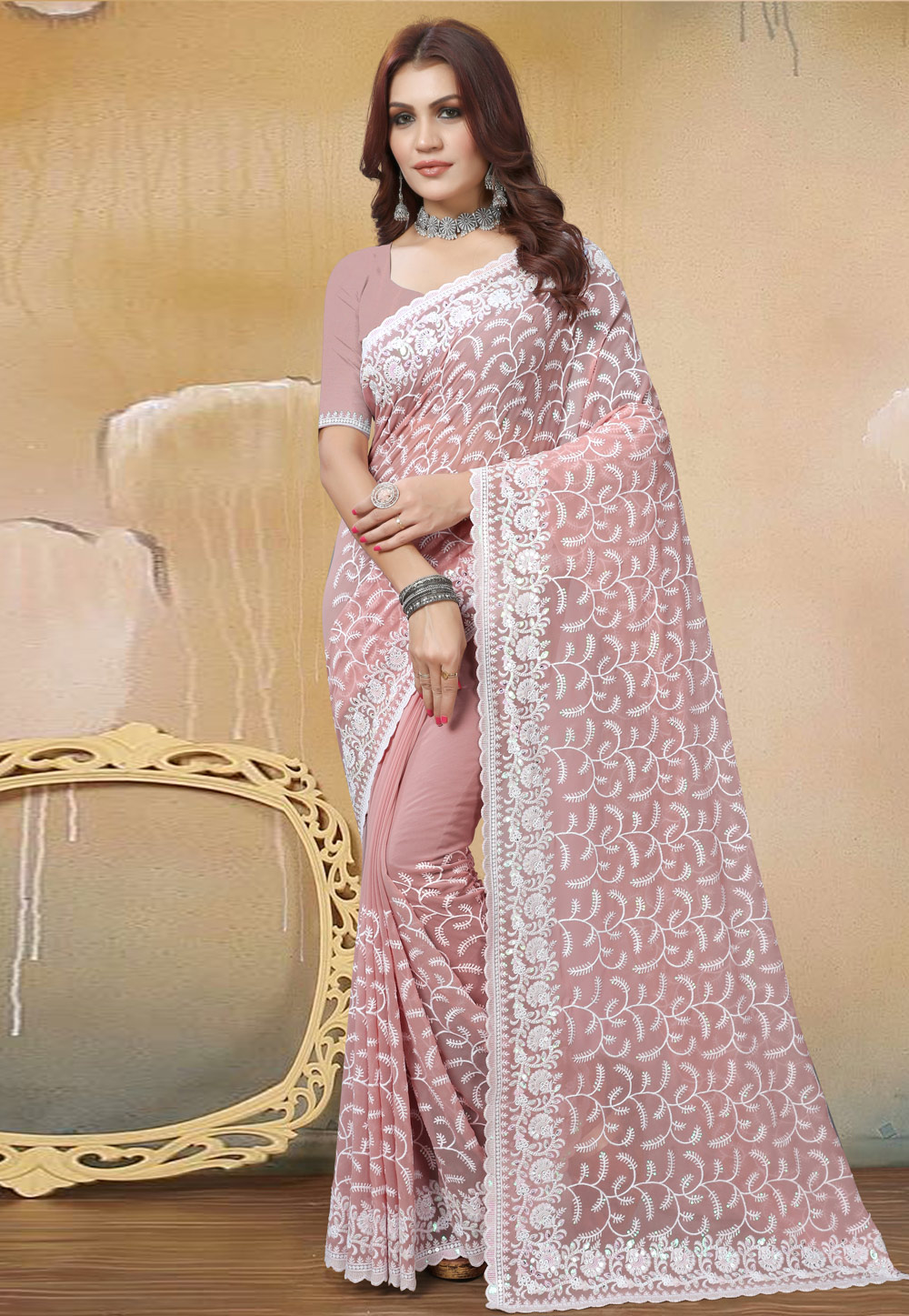 Peach Georgette Saree With Blouse 272684