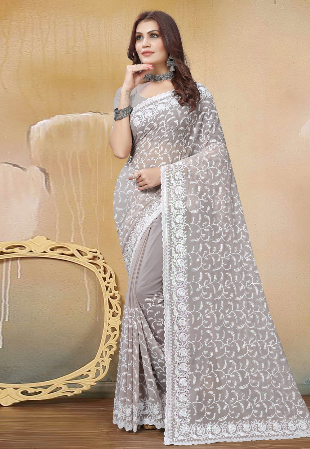 Light Brown Georgette Saree With Blouse 272685