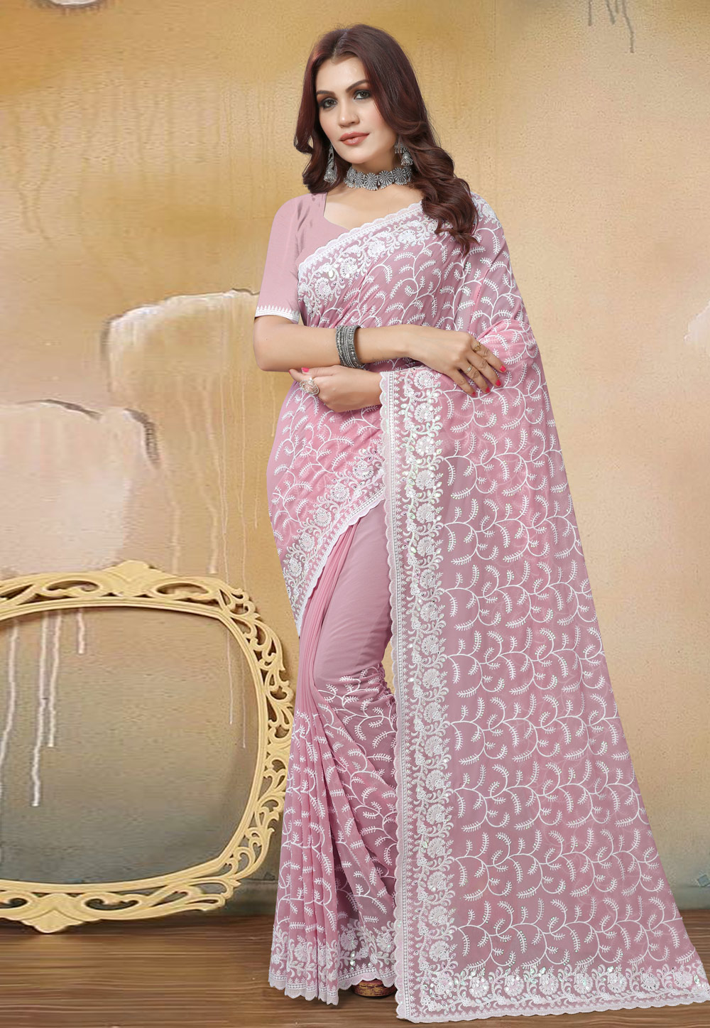 Pink Georgette Saree With Blouse 272687