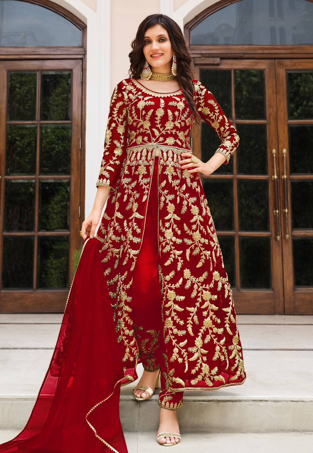 Red Net Embroidered Pakistani Suit 277425