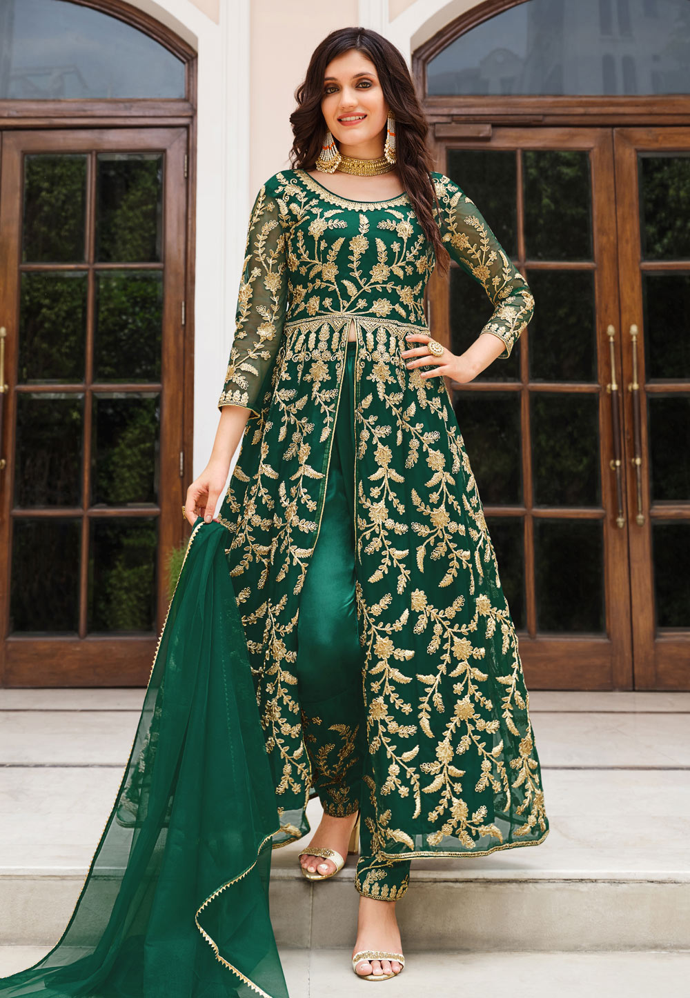 Green Net Embroidered Pakistani Suit 250368