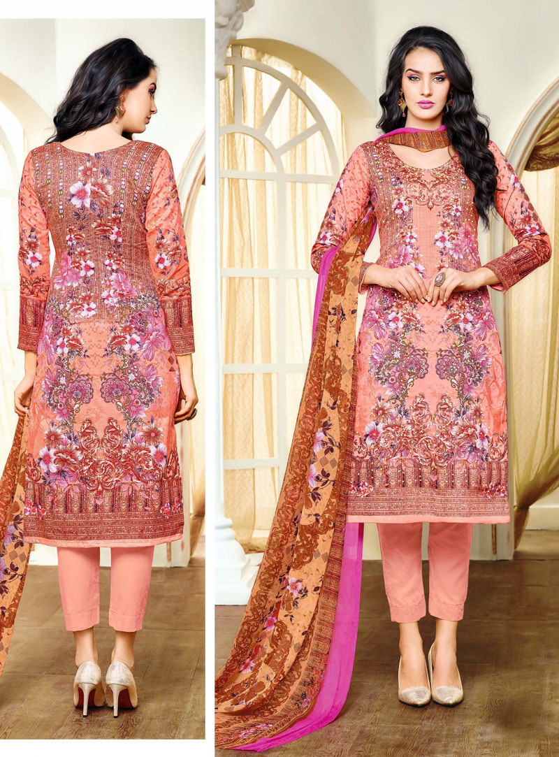 Peach Satin Pakistani Style Suit 93136