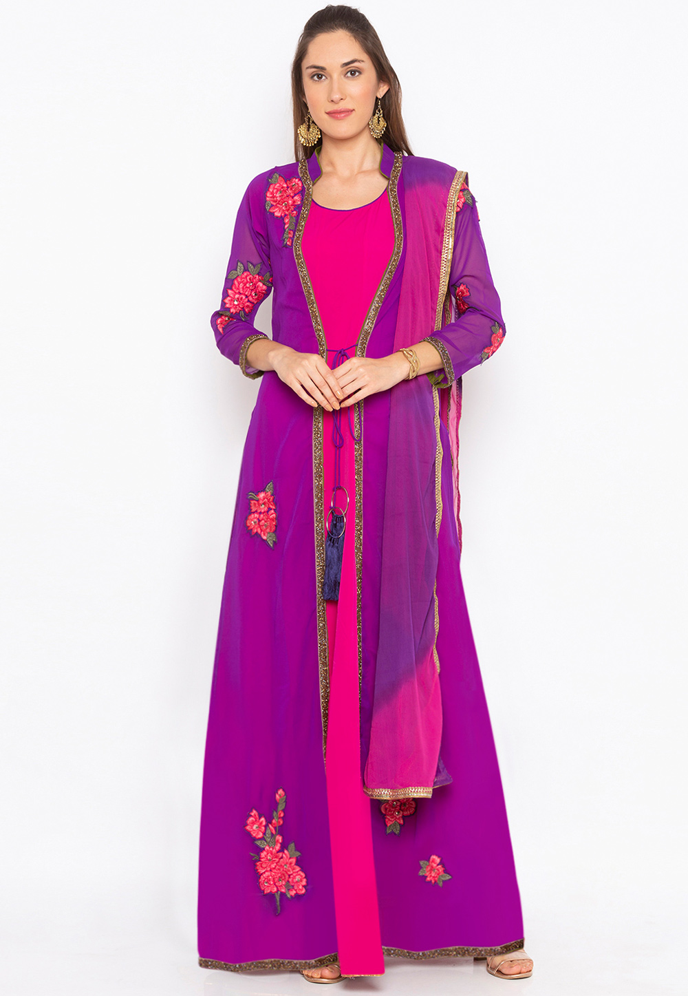 Purple Georgette Readymade Jacket Style Salwar Kameez 239426