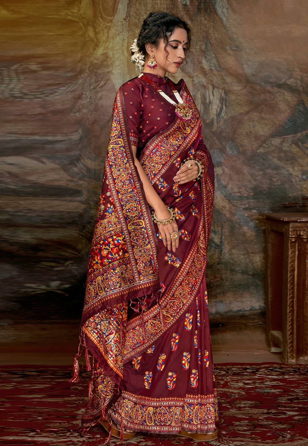 Maroon Banarasi Silk Saree With Blouse 213695