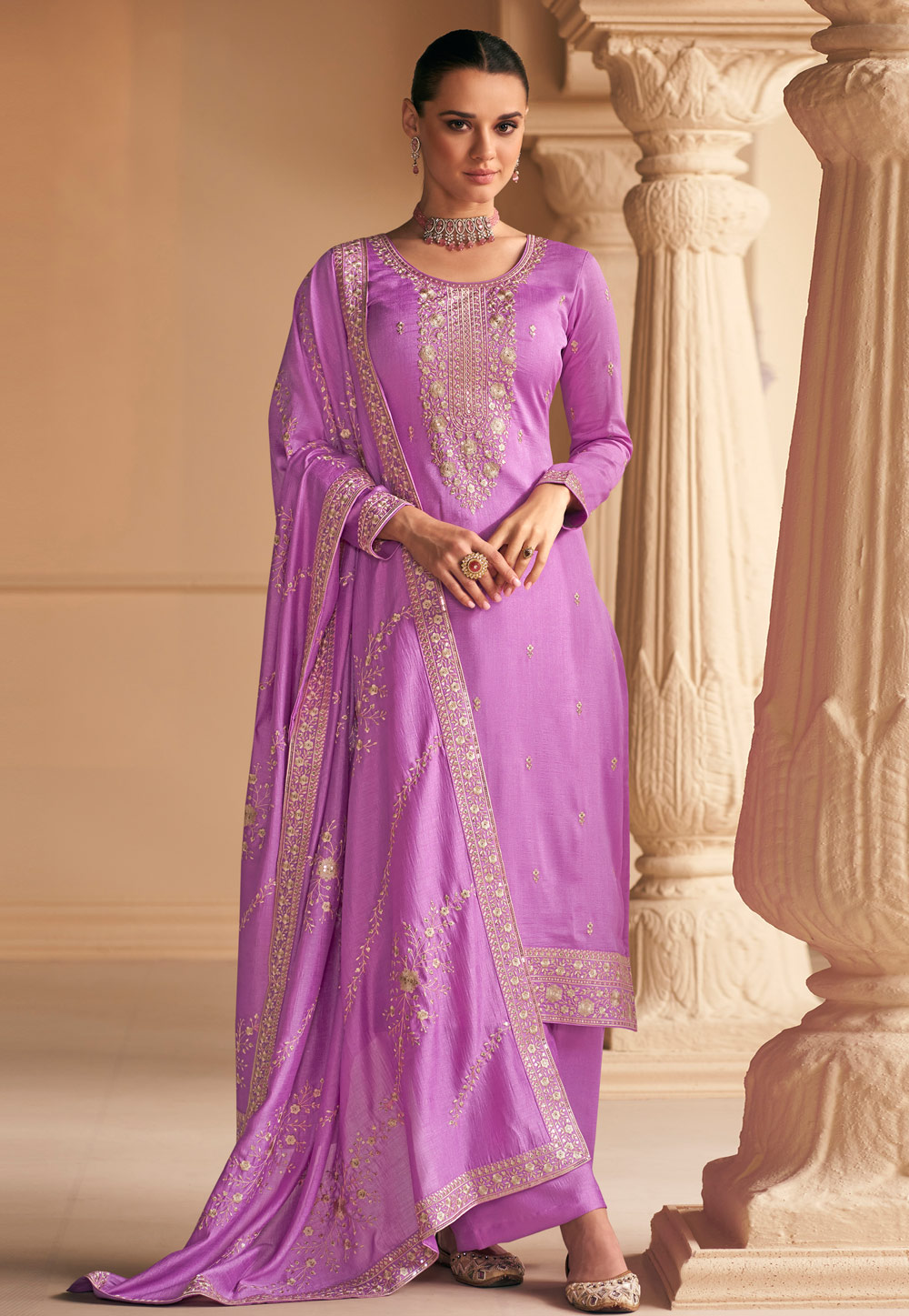 2072 965403072023 Light Purple Silk Palazzo Suit