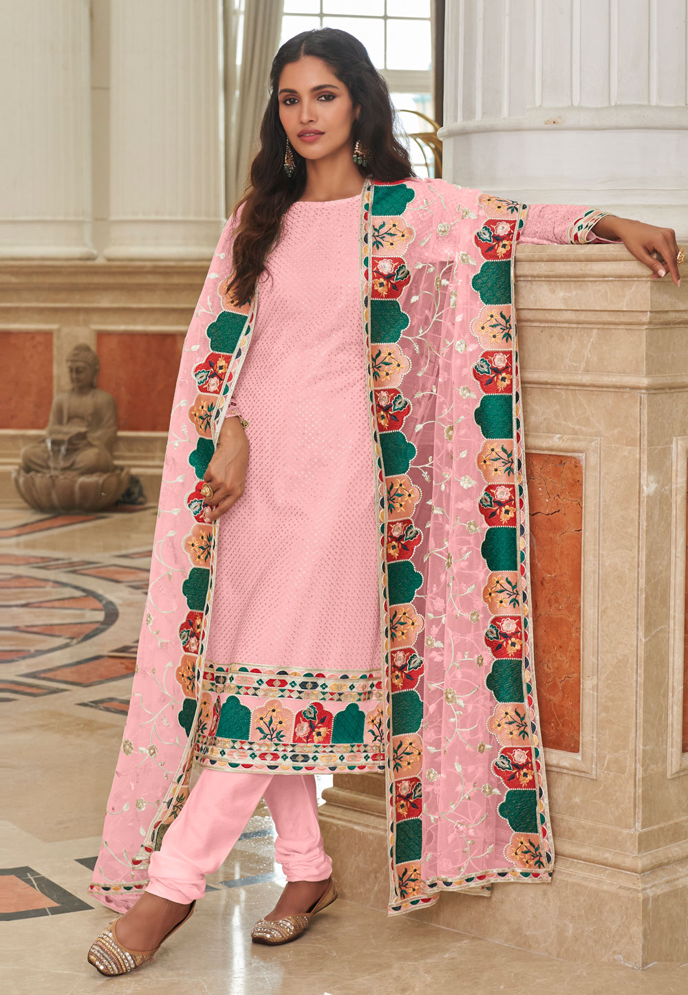 Pink Georgette Churidar Salwar Suit 259777