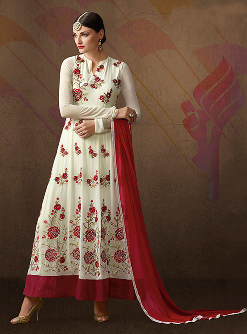 Off White Georgette Ankle Length Anarkali Suit 74123