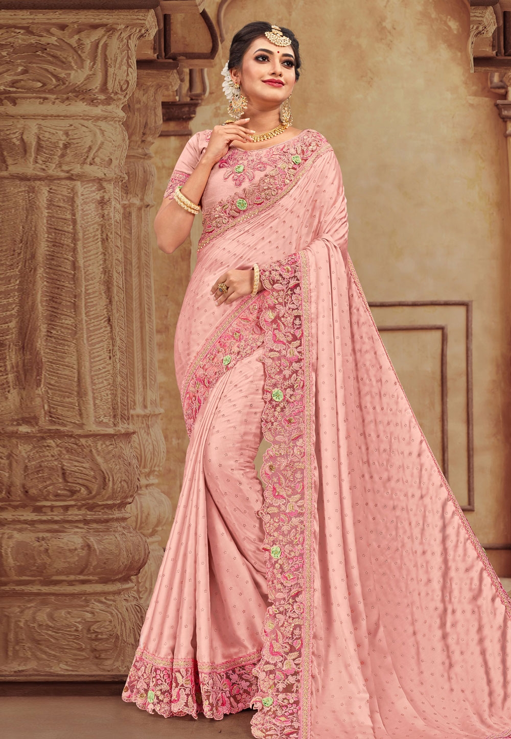 Light Pink Satin Festival Wear Saree 201850