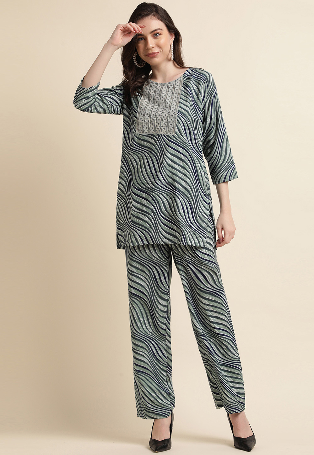 Camo Green Crepe Printed Co-Ords Set 270178