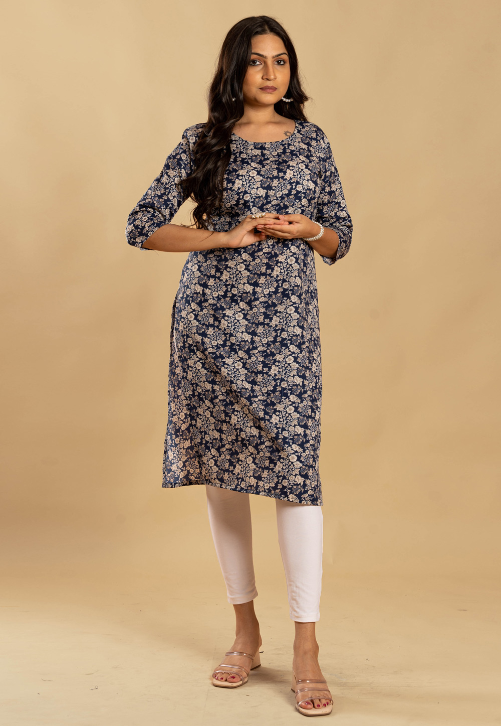 Navy Blue Cotton Printed Kurti 270630