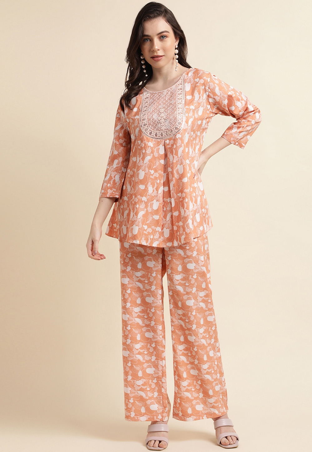 Peach Crepe Printed Co-Ords Set 270180