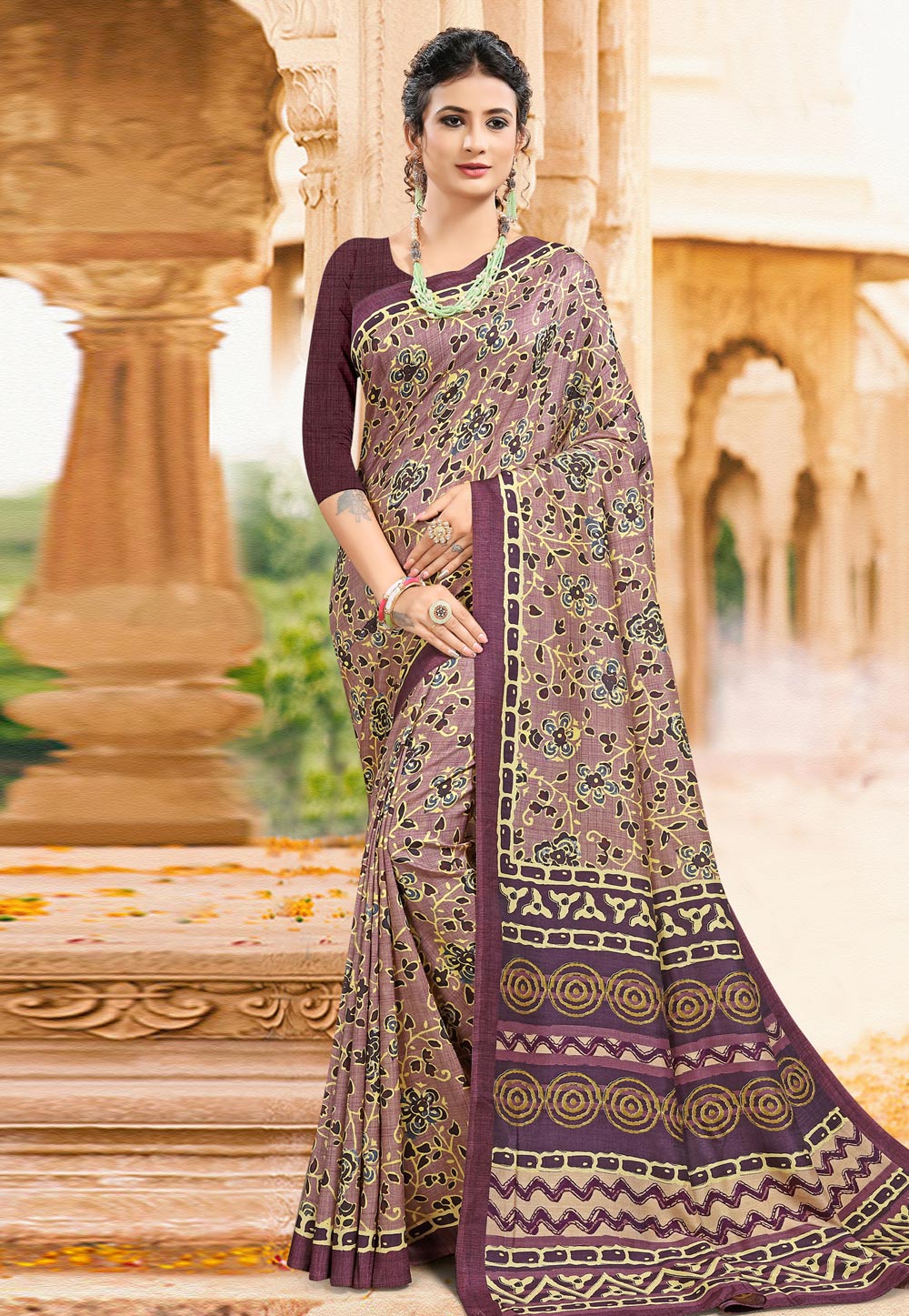 Light Purple Tussar Silk Printed Saree With Blouse 228608