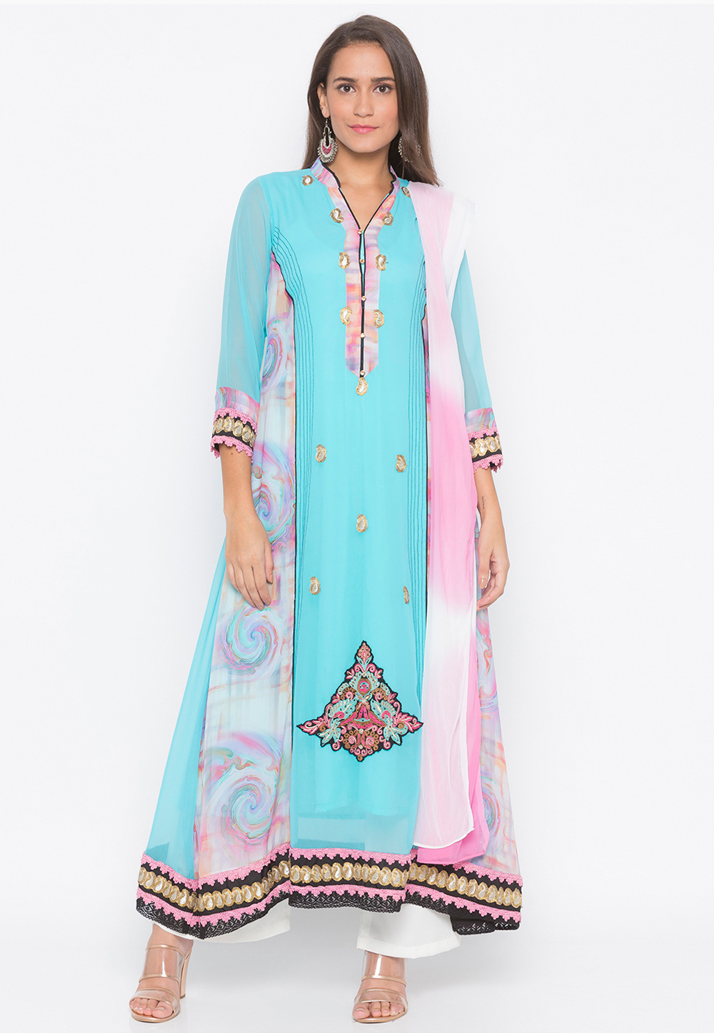 Sky Blue Georgette Readymade Palazzo Suit 246155
