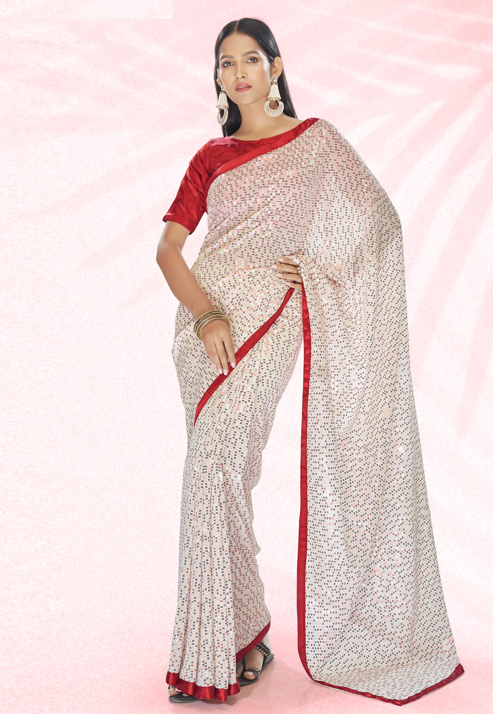 Off White Georgette Sequence Saree 248147