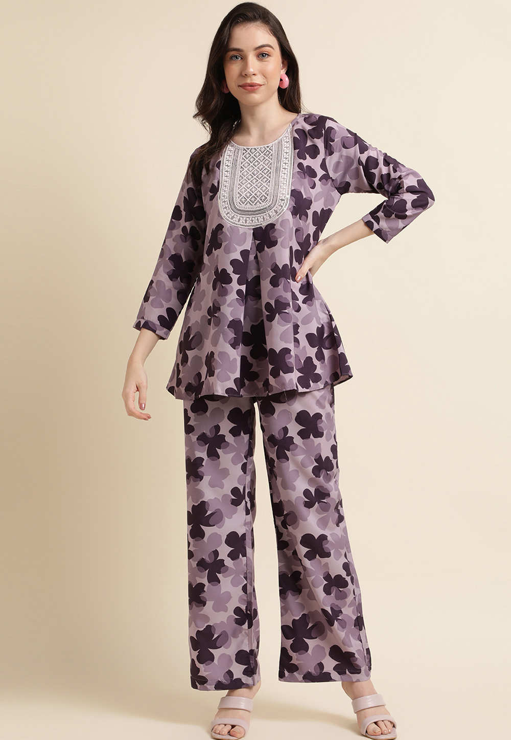 Purple Crepe Printed Co-Ords Set 270181