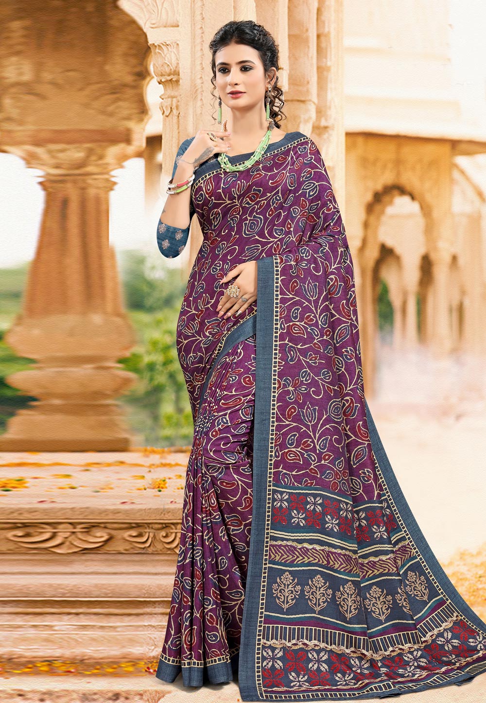 Purple Tussar Silk Printed Festival Wear Saree 228611