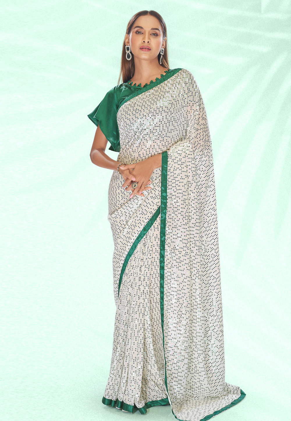 Off White Georgette Sequence Saree 248149