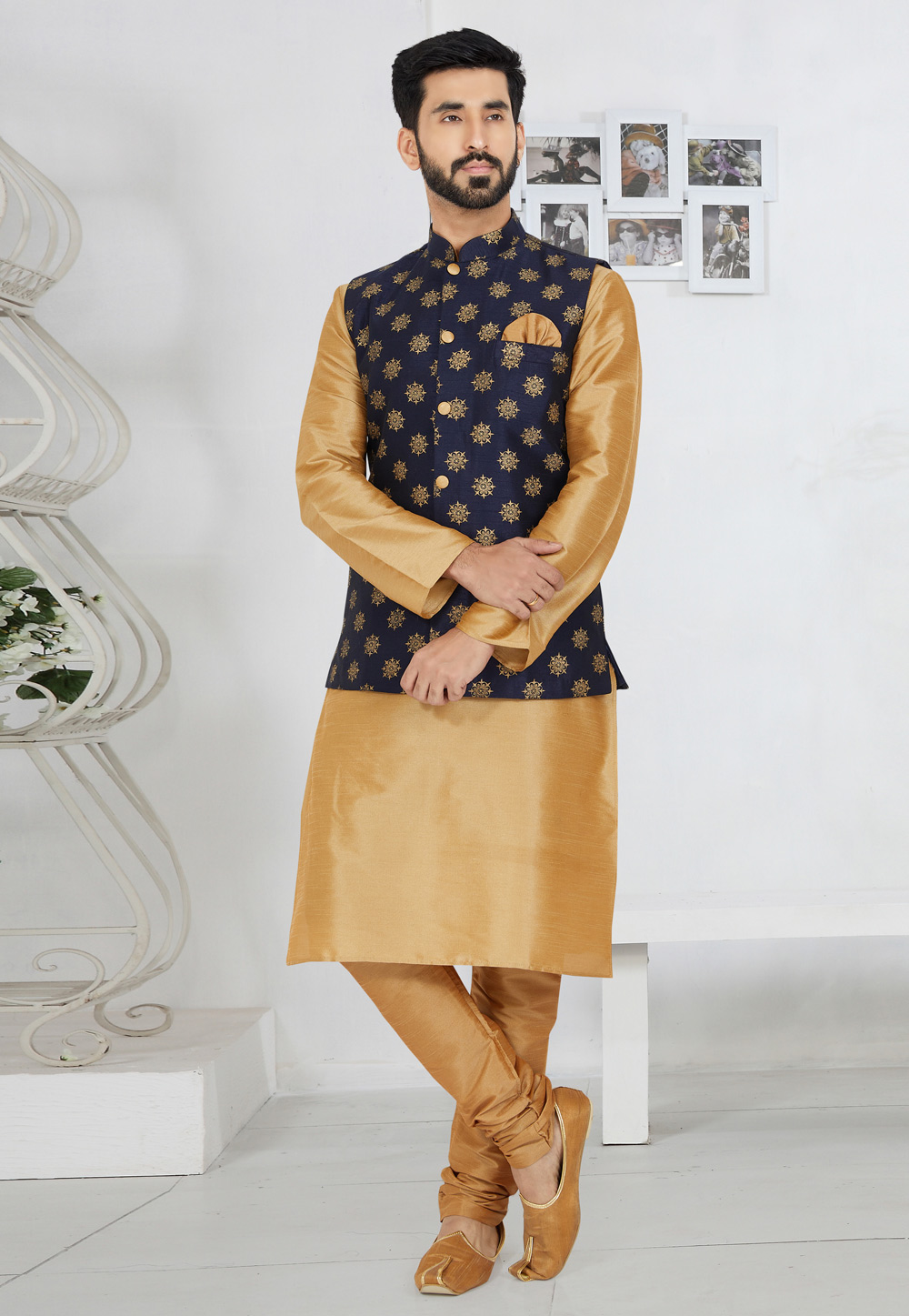 Beige Banarasi Kurta Pajama With Jacket 268538