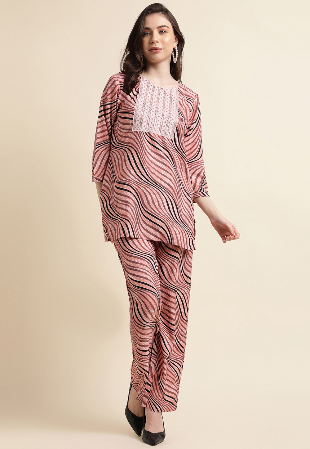 Peach Crepe Printed Co-Ords Set 270184