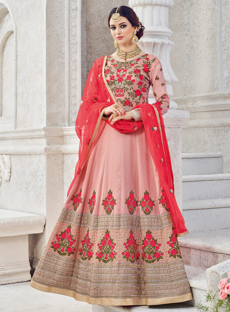 Pink Silk Floor Length Anarkali Suit 108035