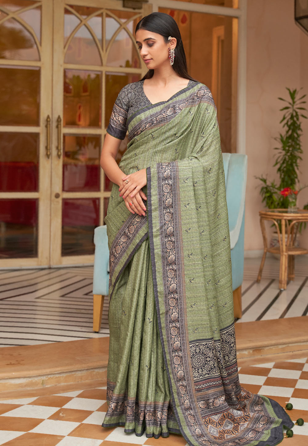 Pista Green Silk Saree With Blouse 266851