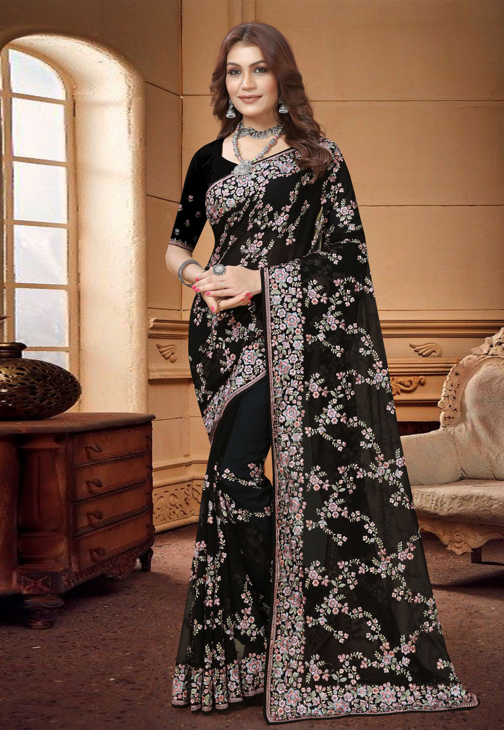 Black Georgette Saree With Blouse 273280