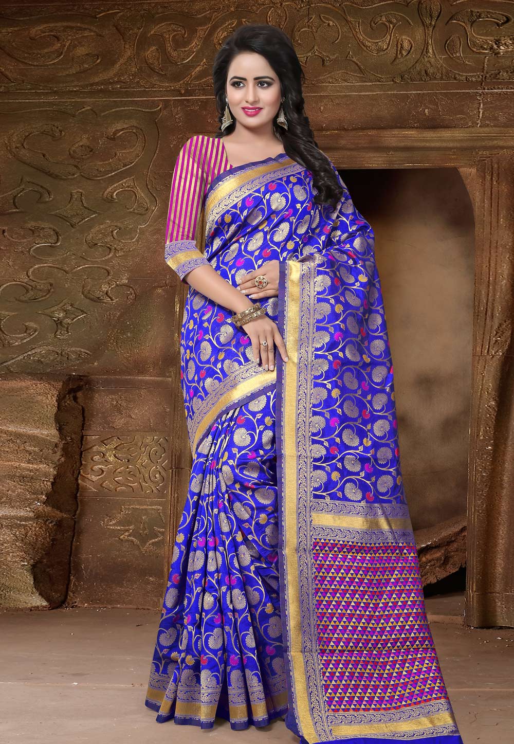 Blue Banarasi Silk Saree With Blouse 202114