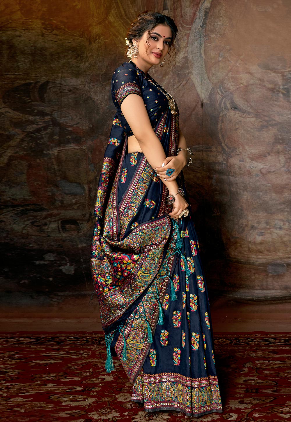 Navy Blue Banarasi Silk Festival Wear Saree 213696