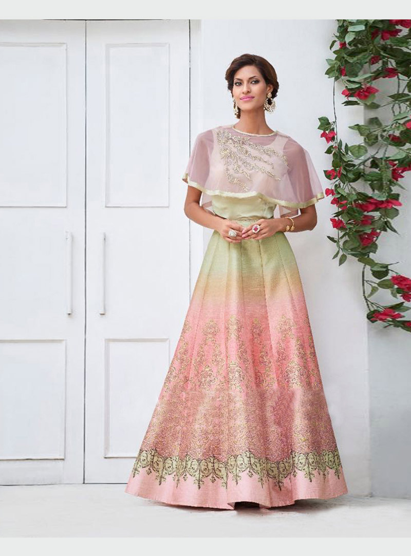 Pink Satin Silk Designer Gown 77522