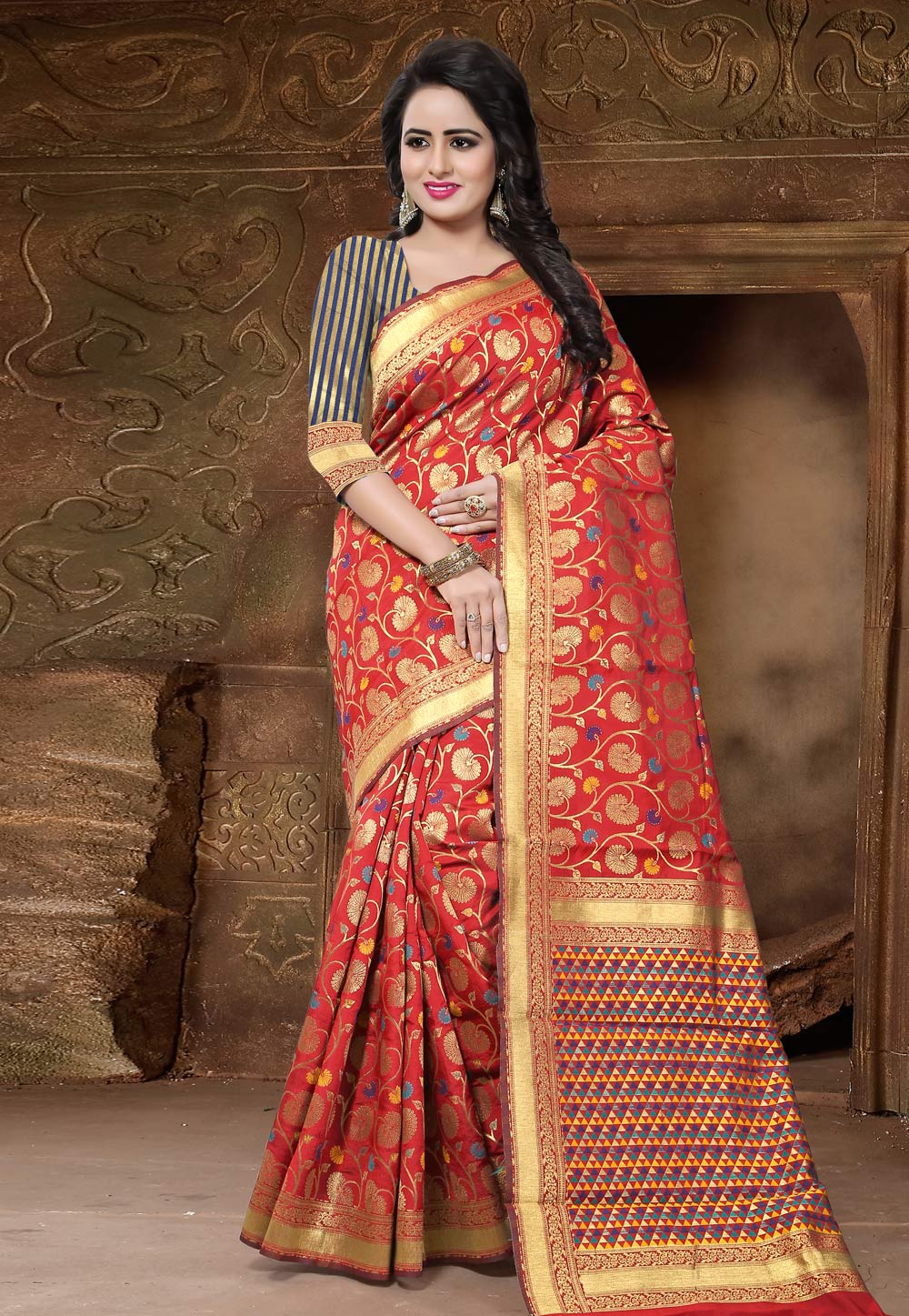Red Banarasi Silk Festival Wear Saree 202115