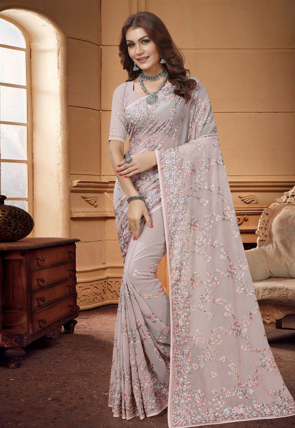 Light Pink Georgette Saree With Blouse 273282