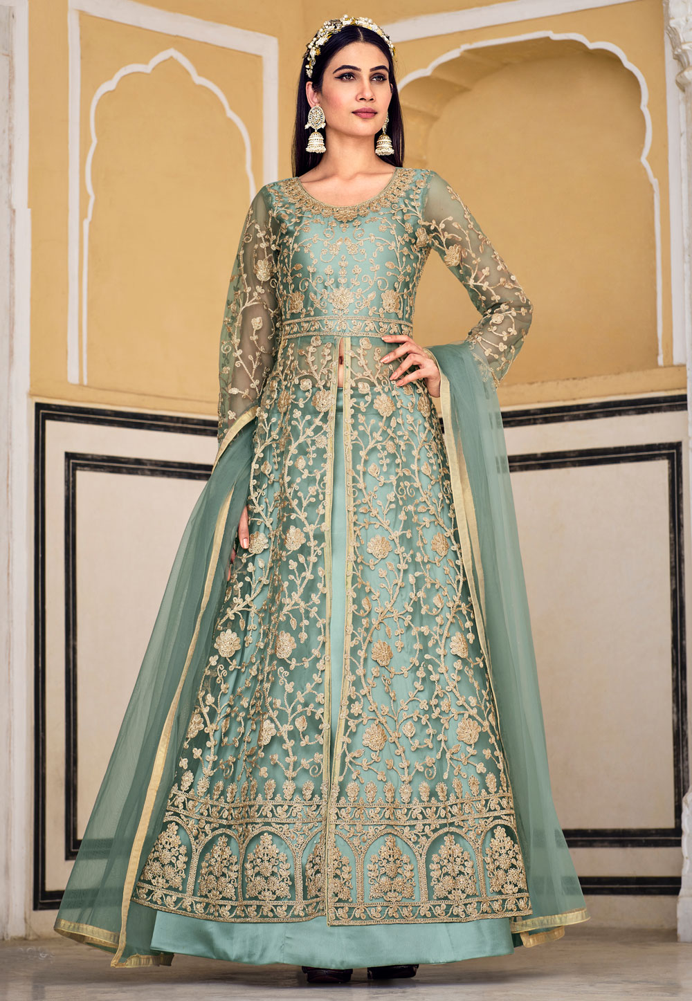 Buy Peplum Bridesmaid Anarkali - Wedding Party Green Anarkali Skirt –  Empress Clothing