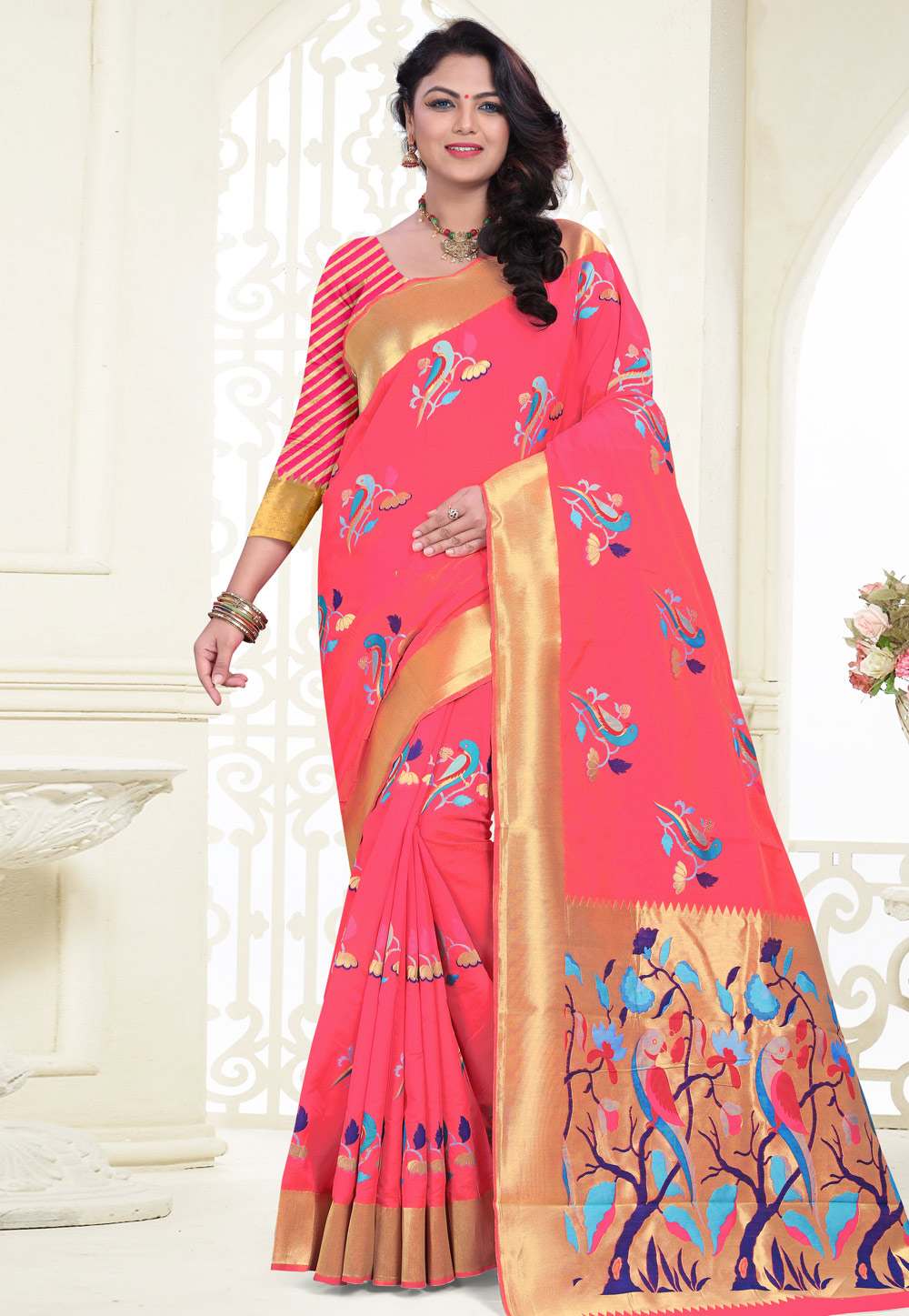 Pink Banarasi Silk Saree With Blouse 202118