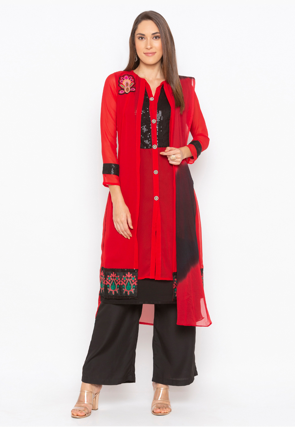Red Georgette Readymade Kameez With Palazzo 246157