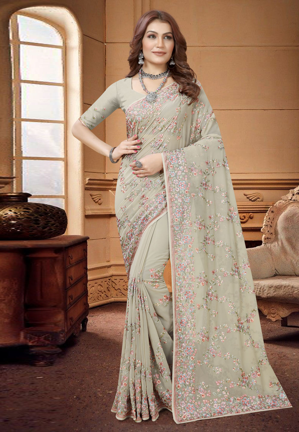 Pista Green Georgette Saree With Blouse 273285