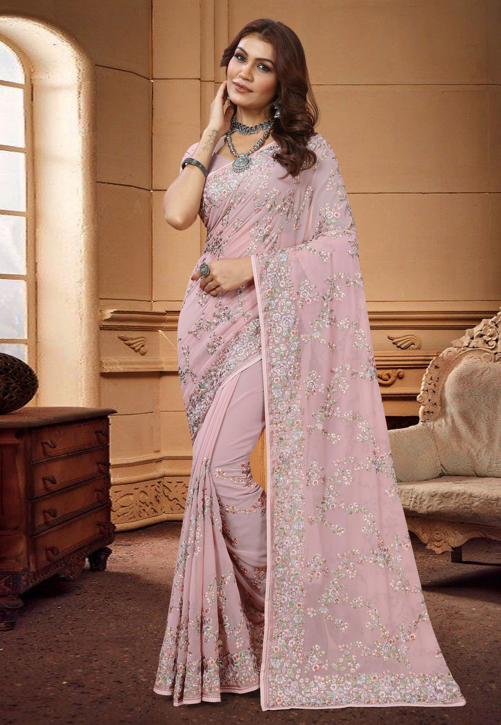 Pink Georgette Saree With Blouse 273286