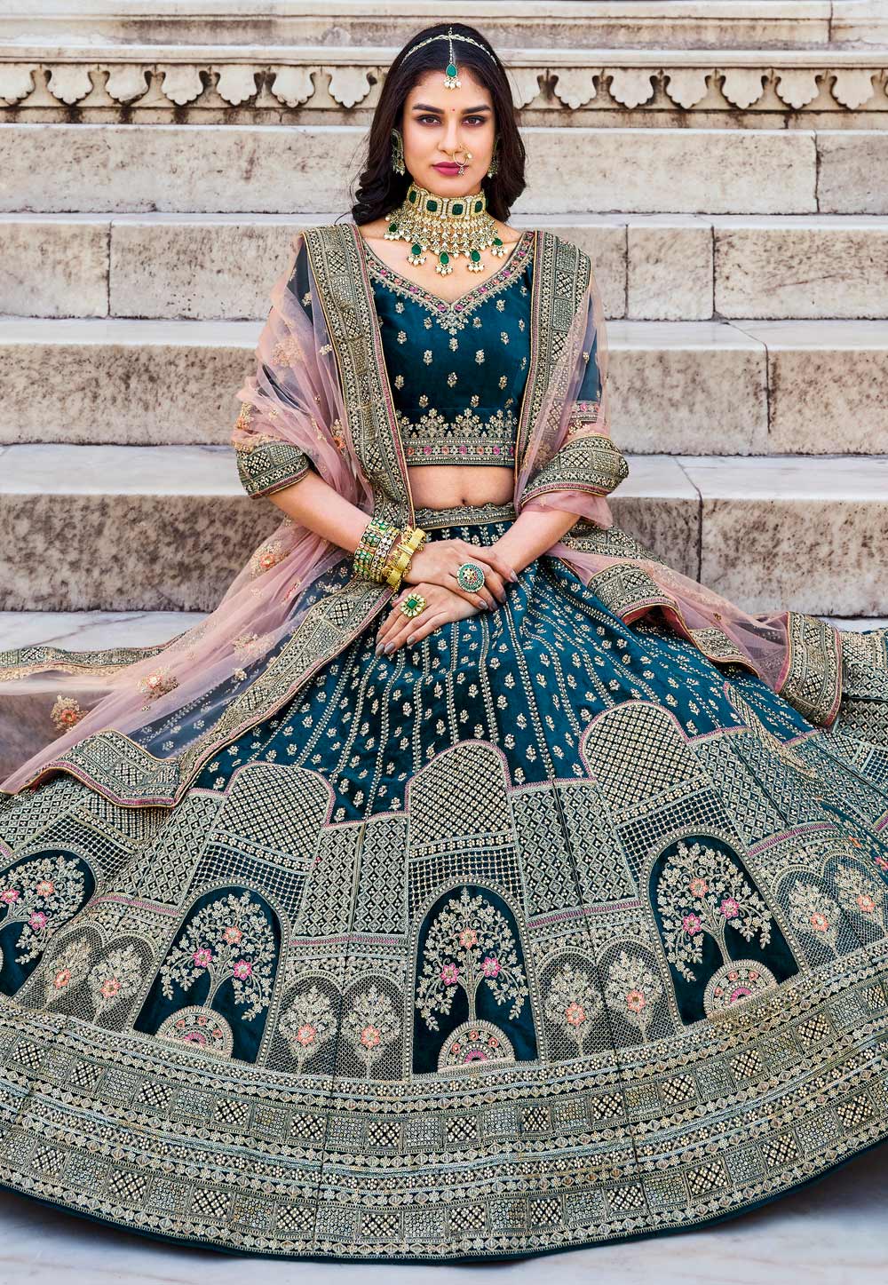 Teal Viscose Trendy Lehenga Choli