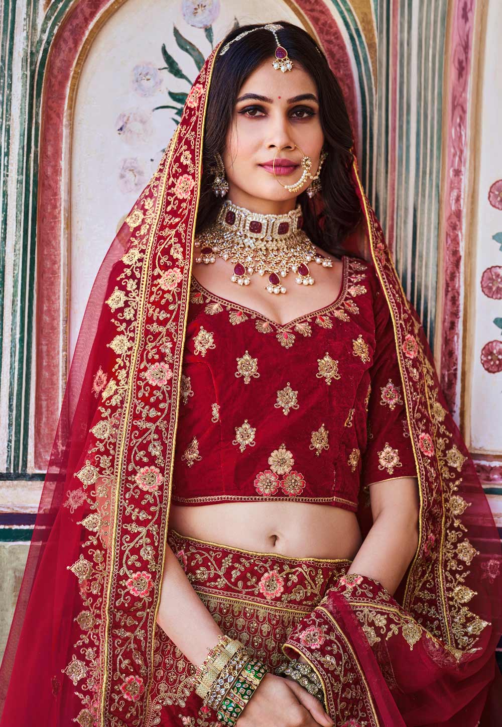 Maroon velvet bridal lehenga choli 3703 | Bridal lehenga choli, Designer  lehenga choli, Lehenga choli