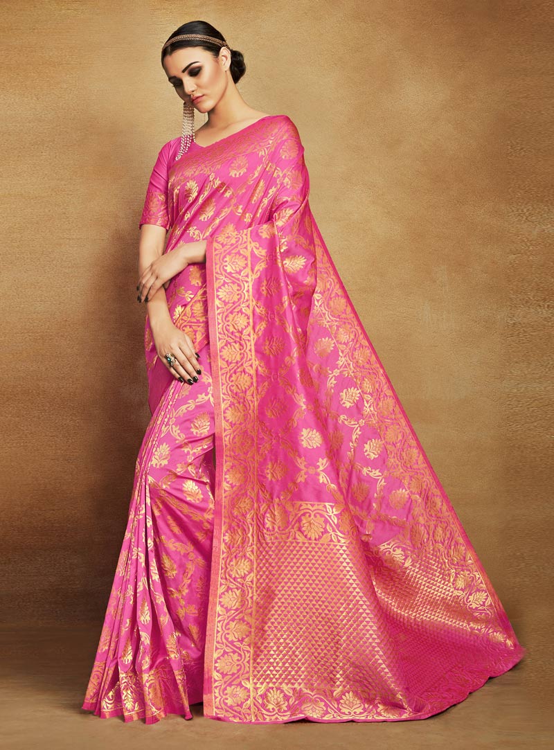 Pink Tussar Silk Saree With Blouse 86414