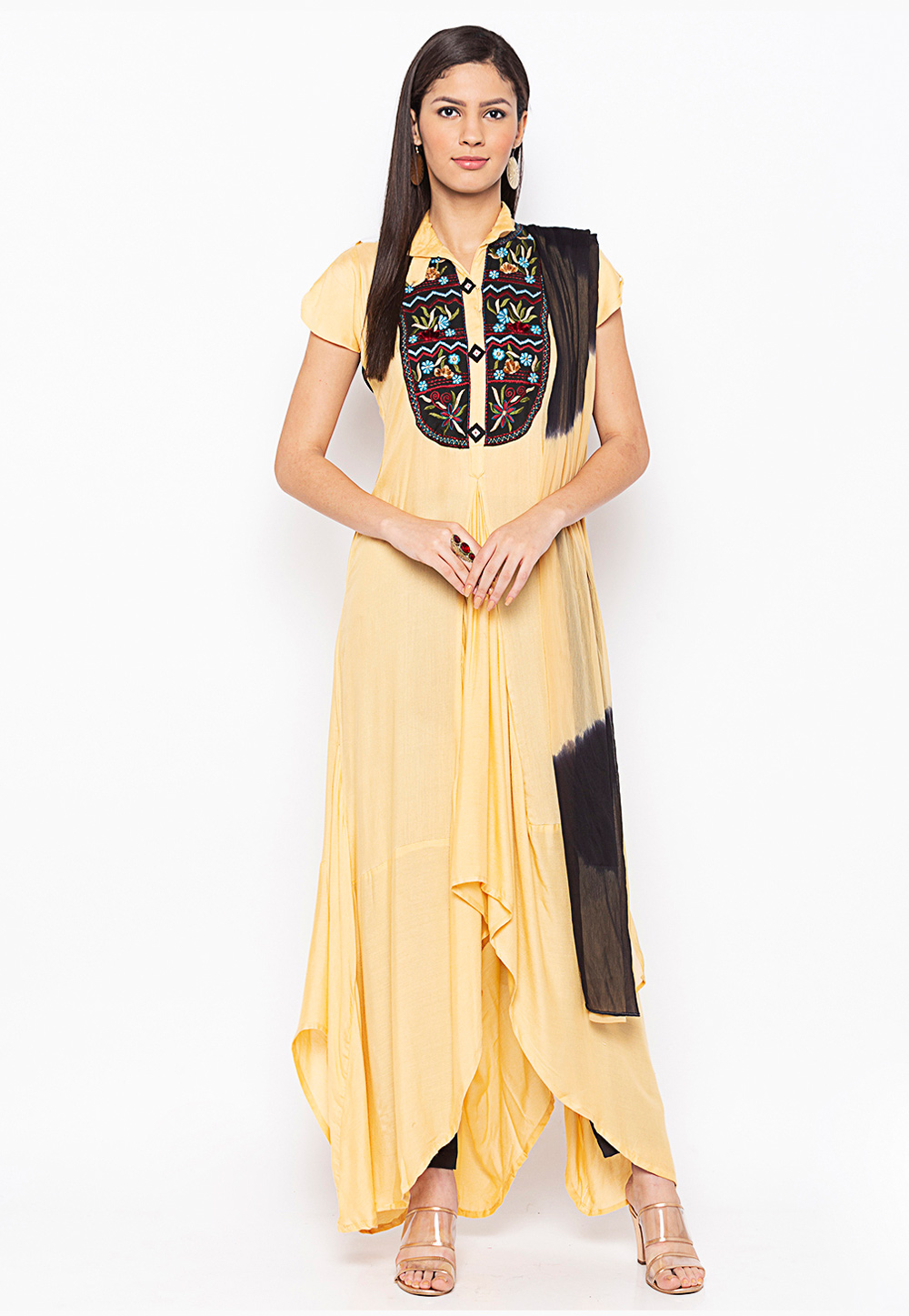 Beige Cotton Readymade Asymmetrical Salwar Suits 235559