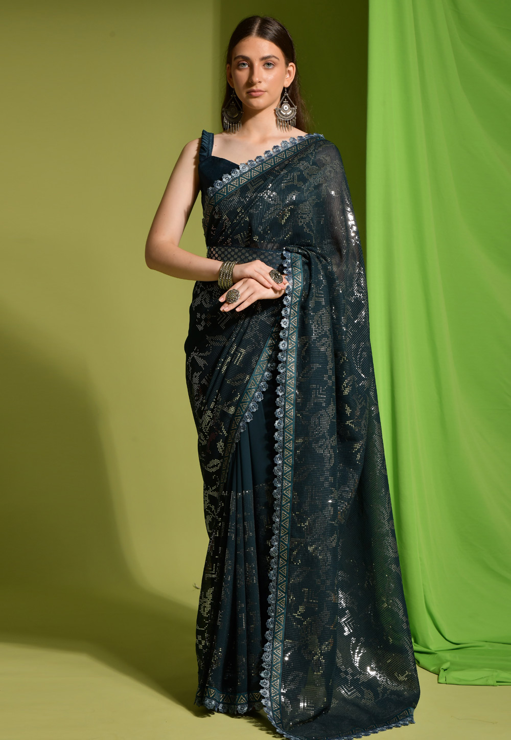 Teal Georgette Saree With Blouse 267798