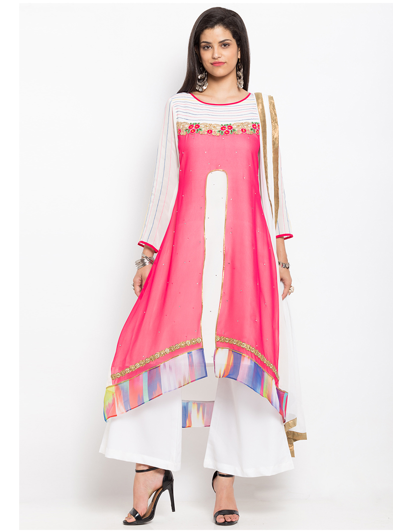 Pink Georgette Readymade Palazzo Style Suit 93230
