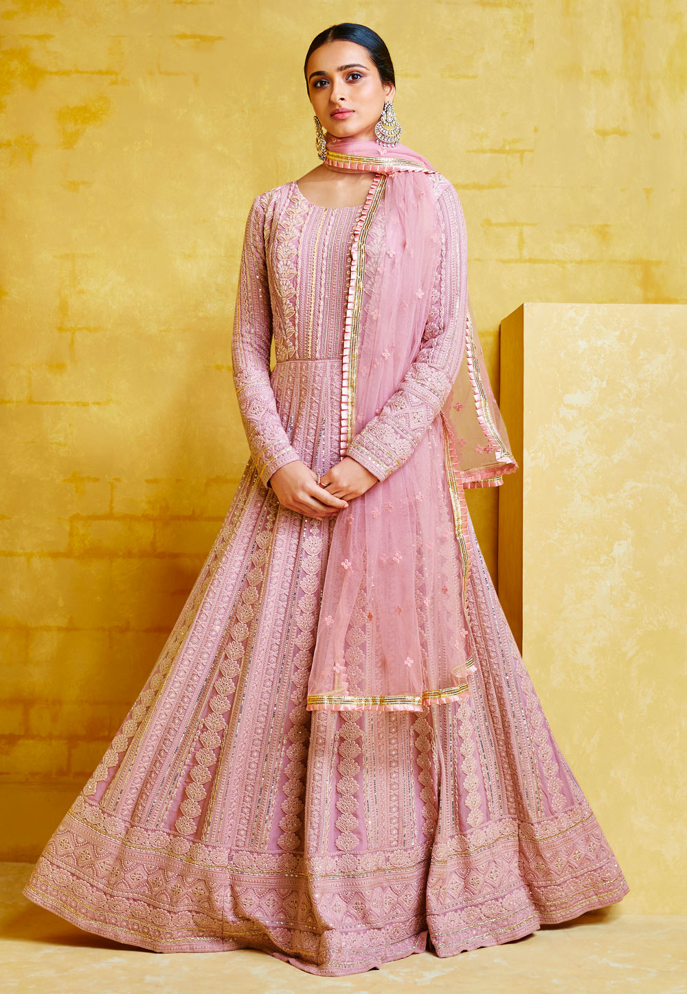 Pink Georgette Readymade Floor Length Anarkali Suit 195333