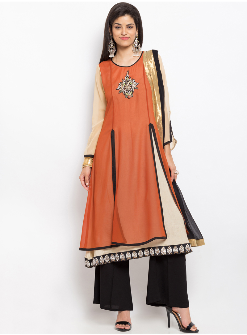 Orange Georgette Readymade Palazzo Style Suit 93232