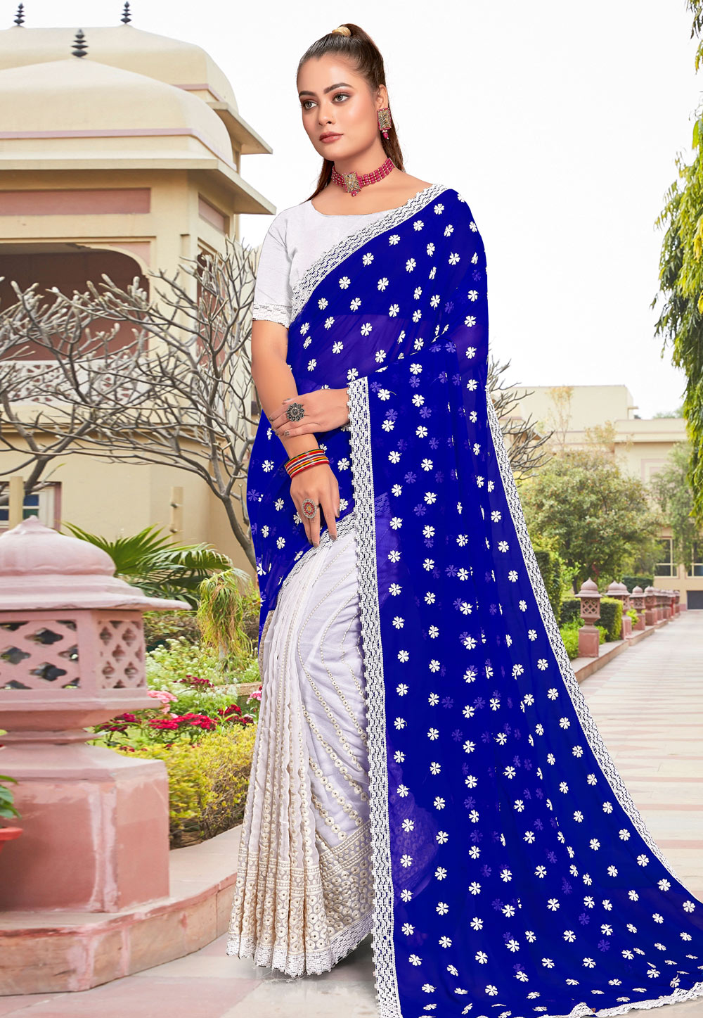 Blue Georgette Saree With Blouse 273628