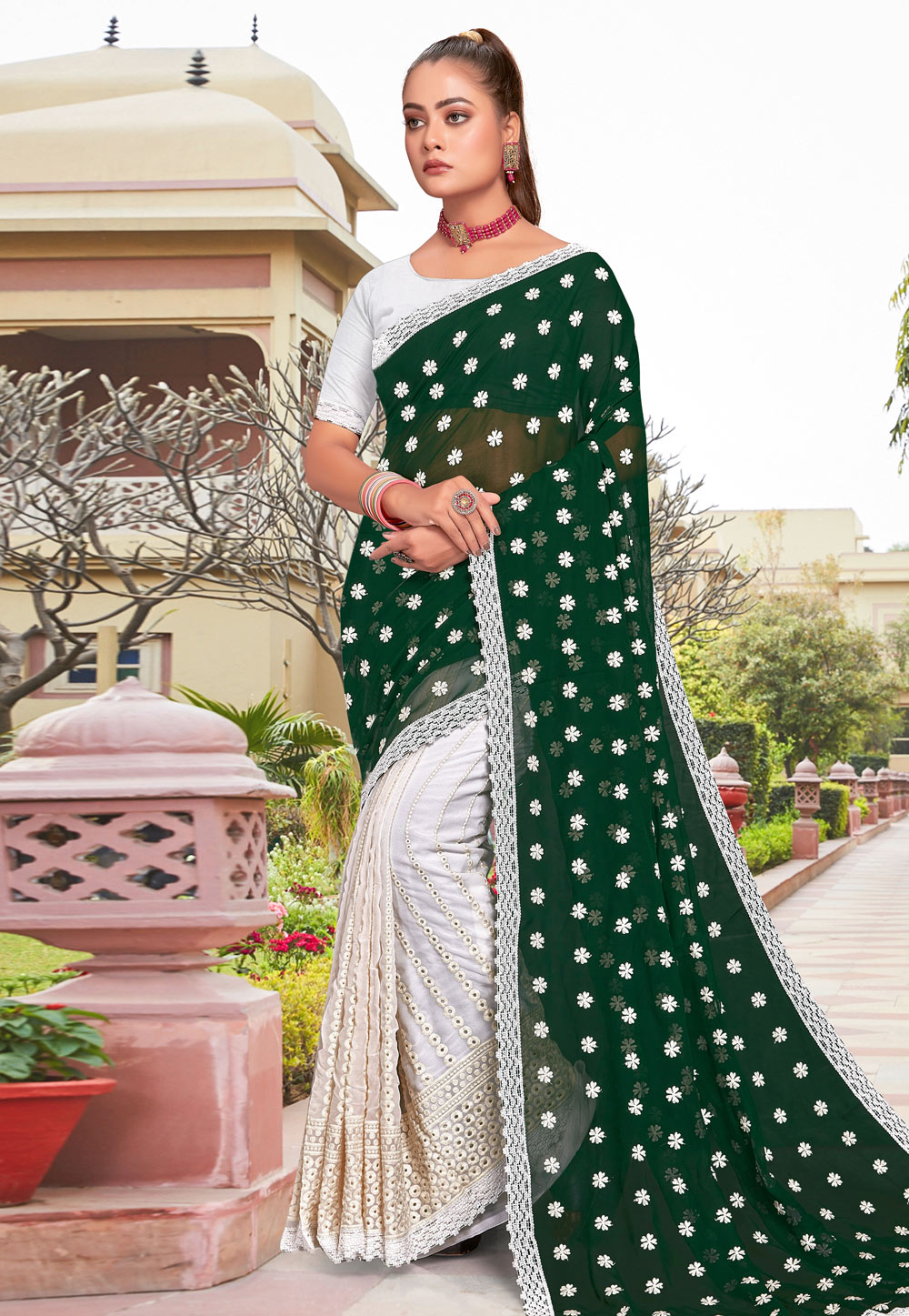 Green Georgette Saree With Blouse 273630