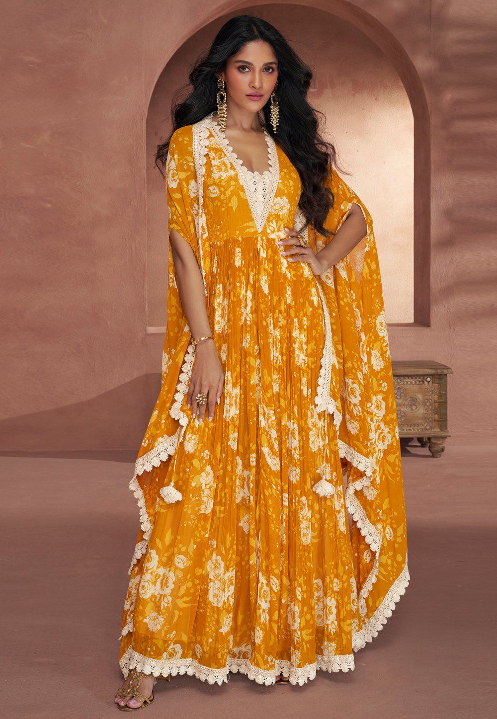 Mustard Georgette Long Anarkali Suit 268108
