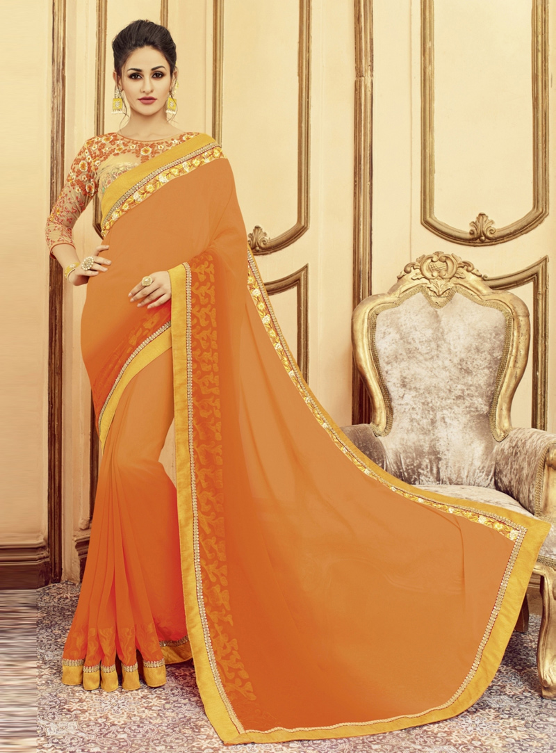 Orange Silk Saree With Blouse 102901