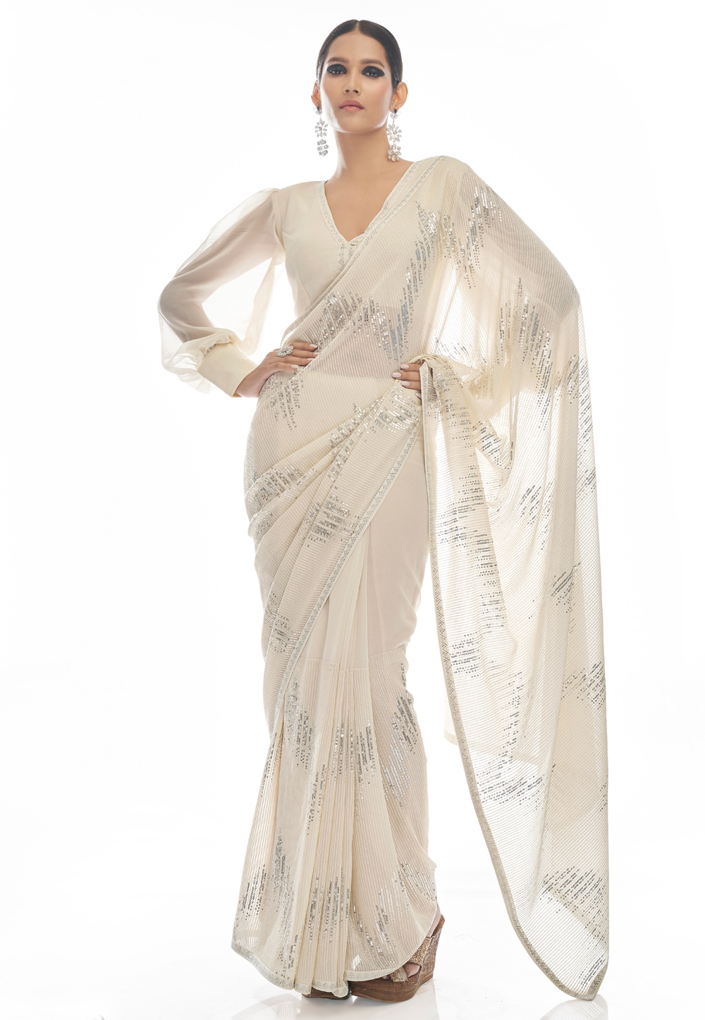 Off White Georgette Sequence Saree 247090