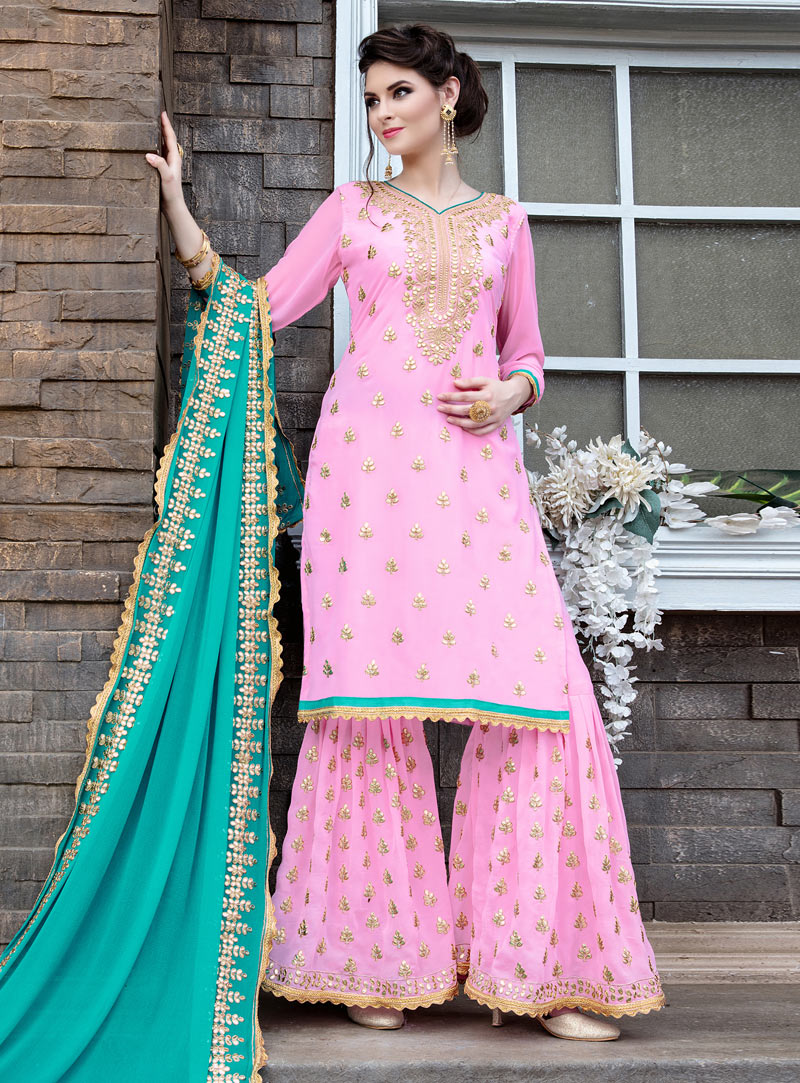 Light Pink Georgette Pakistani Style Suit 138602